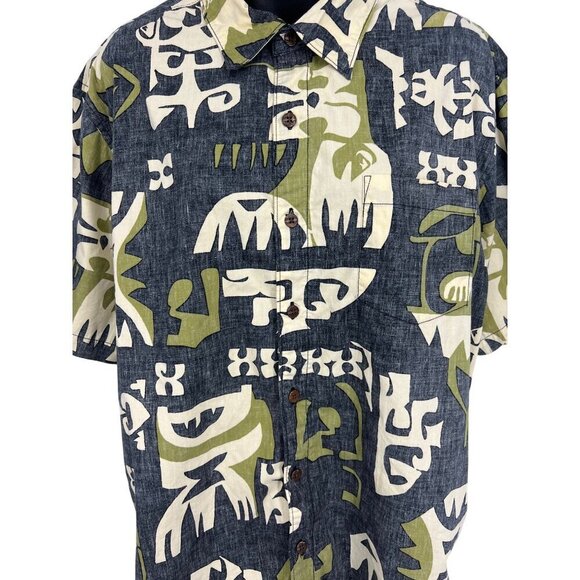 Quiksilver Mens Short Sleeve Hawaiian Shirt Size Large L Gray Tribal Hawaiian EU - Picture 3 of 8